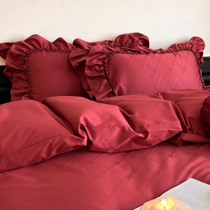 91家纺网 家纺一手货源 找家纺 （总）星野 2025新款双股澳棉提花全棉婚庆四件套多件套-红妆