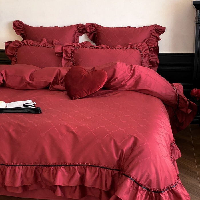 91家纺网 家纺一手货源 找家纺 （总）星野 2025新款双股澳棉提花全棉婚庆四件套多件套-红妆