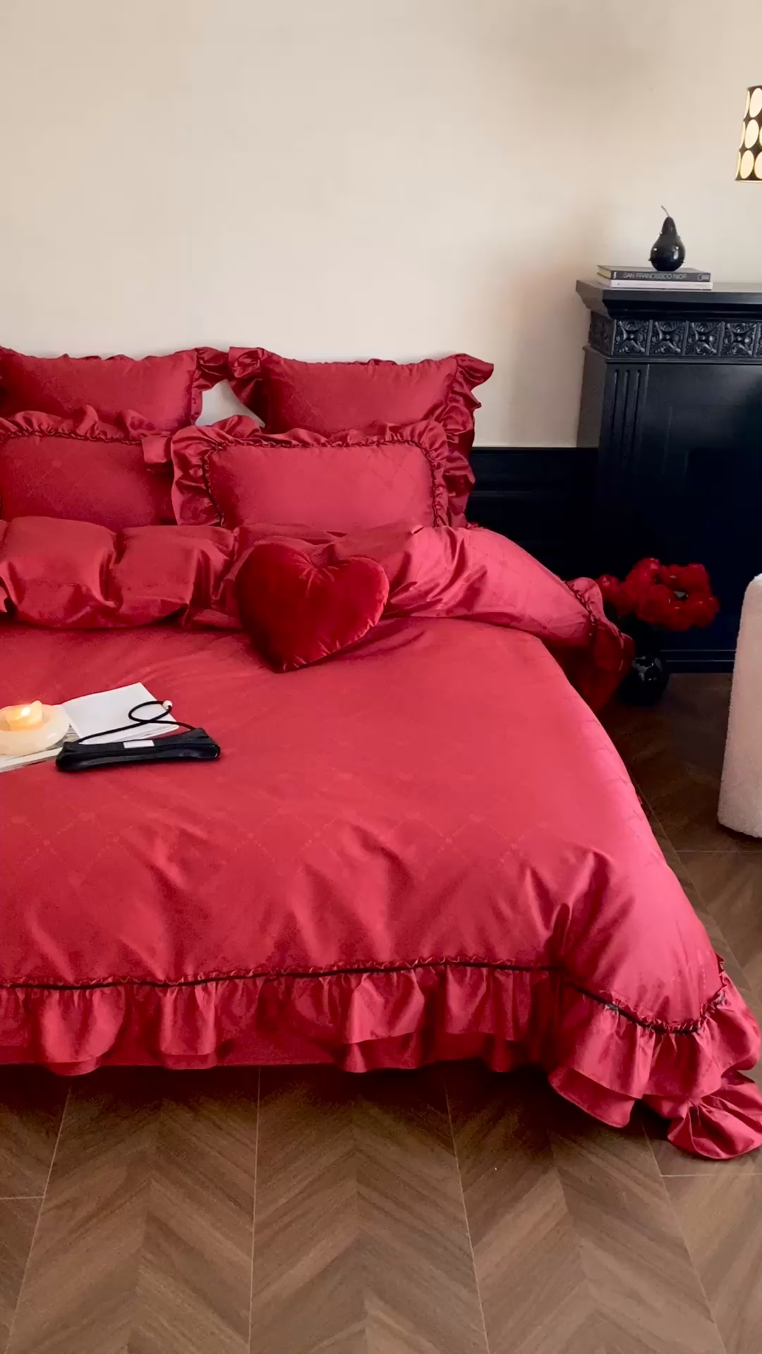 91家纺网 家纺一手货源 找家纺 （总）星野 2025新款双股澳棉提花全棉婚庆四件套多件套-红妆