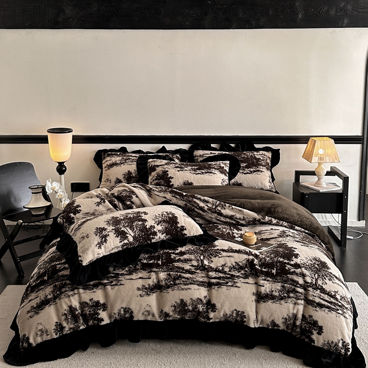 91家纺网 家纺一手货源 找家纺 子曰 2025新款A类法式小香风黑边款兔绒牛奶绒四件套 黑边款-赫本