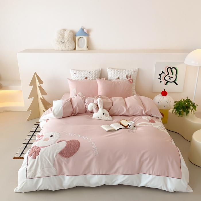 91家纺网 家纺一手货源 找家纺 （总）星野 2025新款陶瓷磨毛四件套-许愿兔