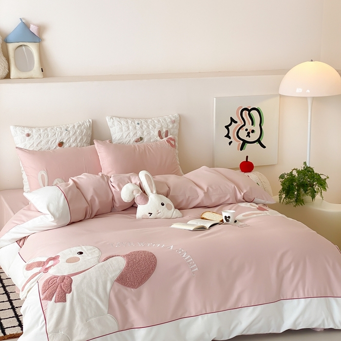 91家纺网 家纺一手货源 找家纺 （总）星野 2025新款陶瓷磨毛四件套-许愿兔