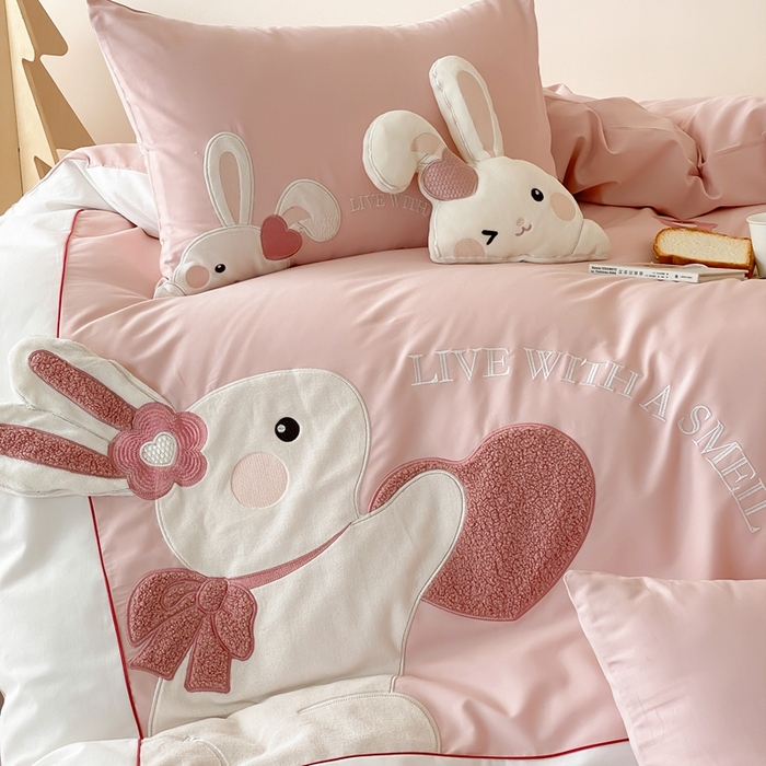 91家纺网 家纺一手货源 找家纺 （总）星野 2025新款陶瓷磨毛四件套-许愿兔