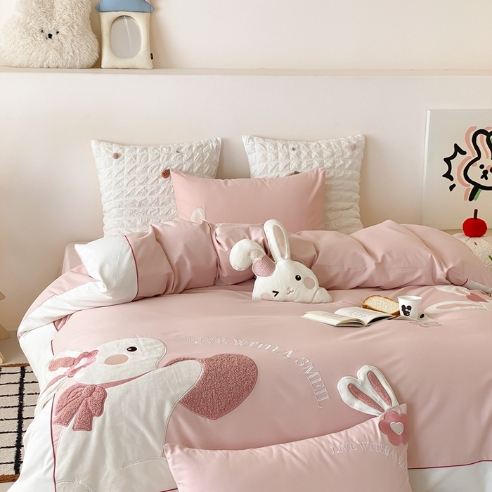 91家纺网 家纺一手货源 找家纺 （总）星野 2025新款陶瓷磨毛四件套-许愿兔