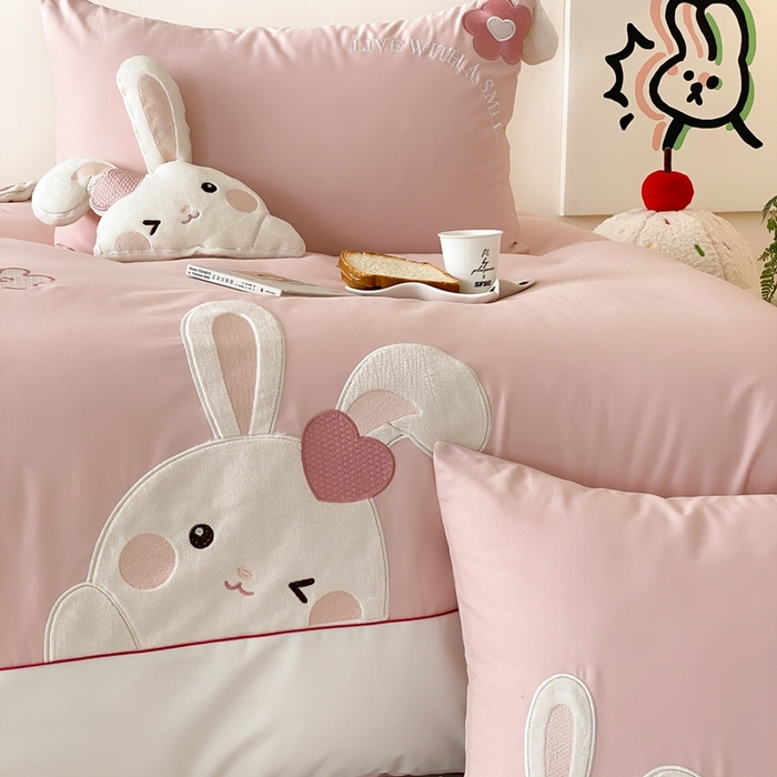 91家纺网 家纺一手货源 找家纺 （总）星野 2025新款陶瓷磨毛四件套-许愿兔