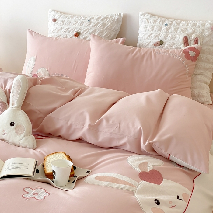 91家纺网 家纺一手货源 找家纺 （总）星野 2025新款陶瓷磨毛四件套-许愿兔