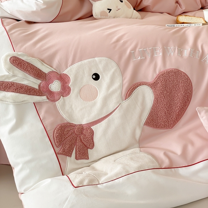 91家纺网 家纺一手货源 找家纺 （总）星野 2025新款陶瓷磨毛四件套-许愿兔