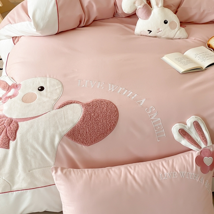 91家纺网 家纺一手货源 找家纺 （总）星野 2025新款陶瓷磨毛四件套-许愿兔