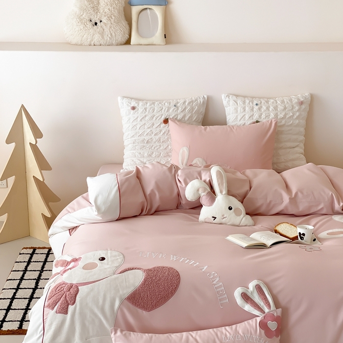 91家纺网 家纺一手货源 找家纺 （总）星野 2025新款陶瓷磨毛四件套-许愿兔