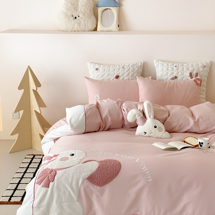 91家纺网 家纺一手货源 找家纺 （总）星野 2025新款陶瓷磨毛四件套-许愿兔