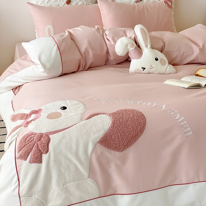 91家纺网 家纺一手货源 找家纺 （总）星野 2025新款陶瓷磨毛四件套-许愿兔