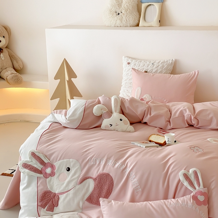 91家纺网 家纺一手货源 找家纺 （总）星野 2025新款陶瓷磨毛四件套-许愿兔