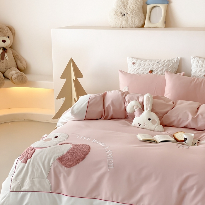 91家纺网 家纺一手货源 找家纺 （总）星野 2025新款陶瓷磨毛四件套-许愿兔