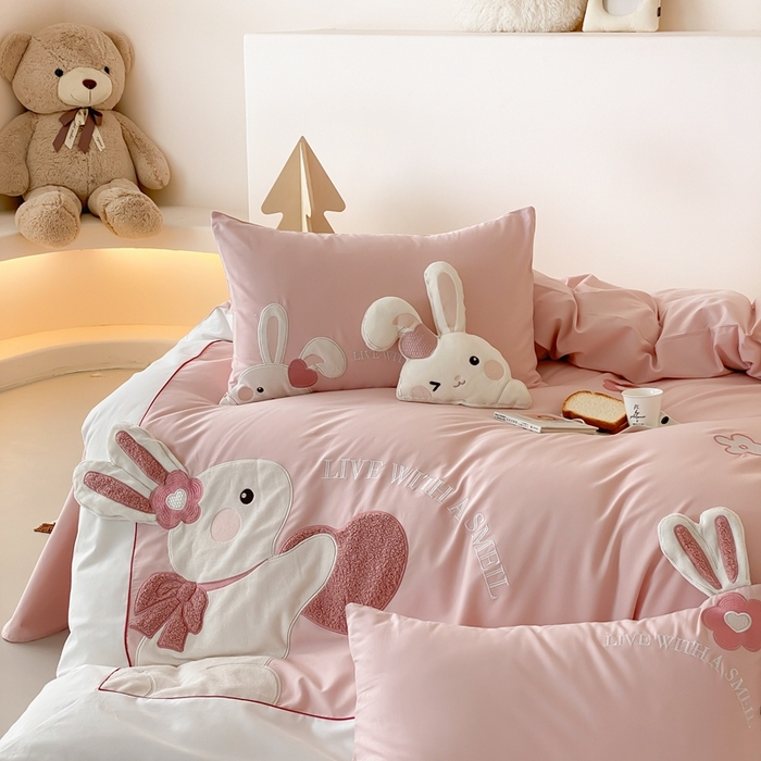 91家纺网 家纺一手货源 找家纺 （总）星野 2025新款陶瓷磨毛四件套-许愿兔