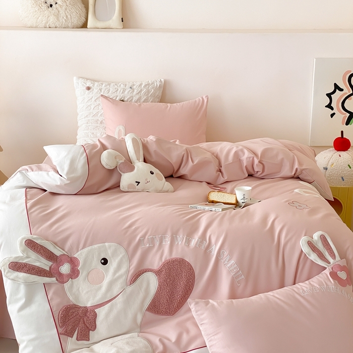 91家纺网 家纺一手货源 找家纺 （总）星野 2025新款陶瓷磨毛四件套-许愿兔