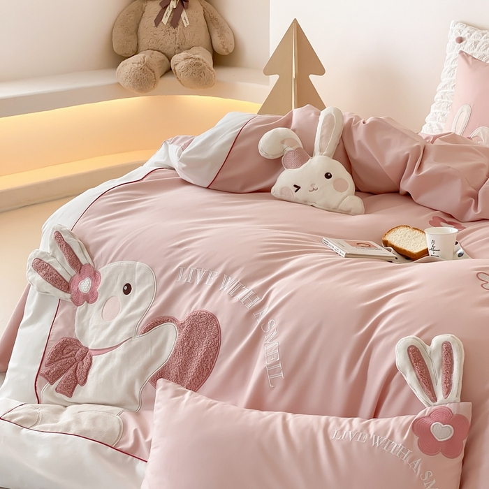 91家纺网 家纺一手货源 找家纺 （总）星野 2025新款陶瓷磨毛四件套-许愿兔