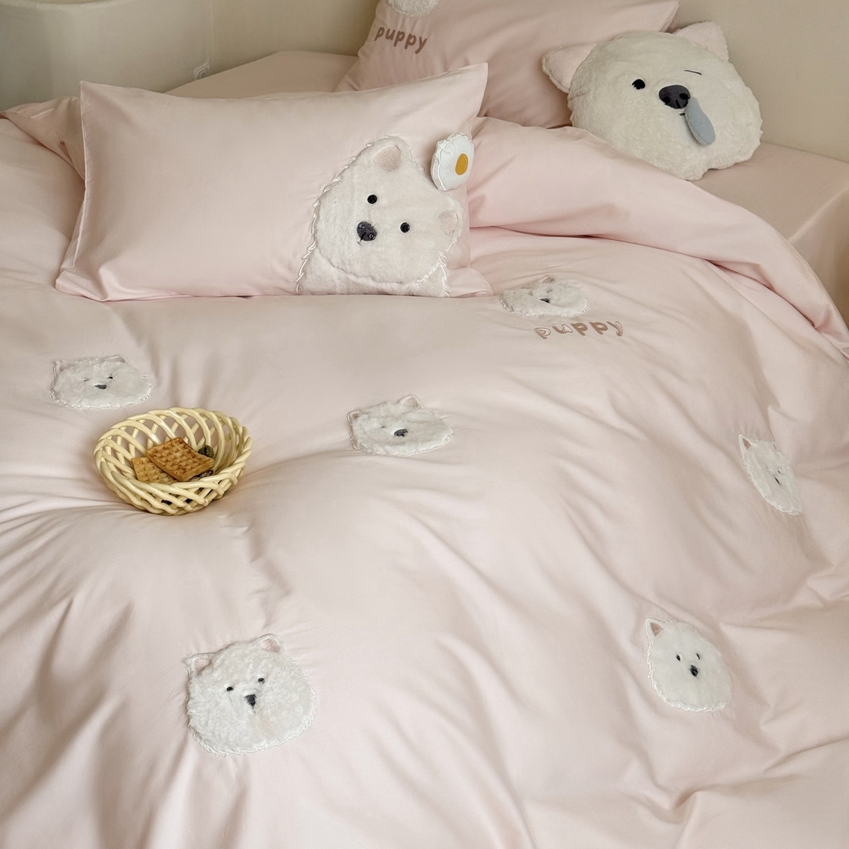 （总）鹿班家居 2025年新款秋冬款100S全棉纯棉磨毛贴布绣系列四件套-奶油大白（标准会员-20元）