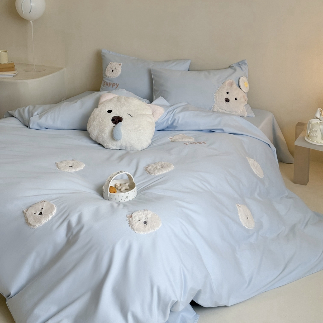 91家纺网 家纺一手货源 找家纺 （总）鹿班家居 2025年新款秋冬款100S全棉纯棉磨毛贴布绣系列四件套-奶油大白（标准会员-20元）