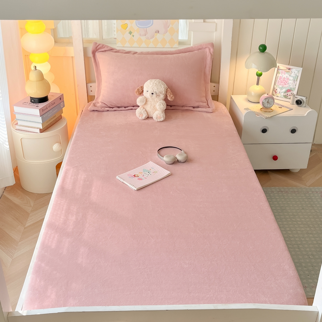 91家纺网 家纺一手货源 找家纺 多乐家纺 2025新款高克重牛奶绒学生床床笠 绒-藕粉