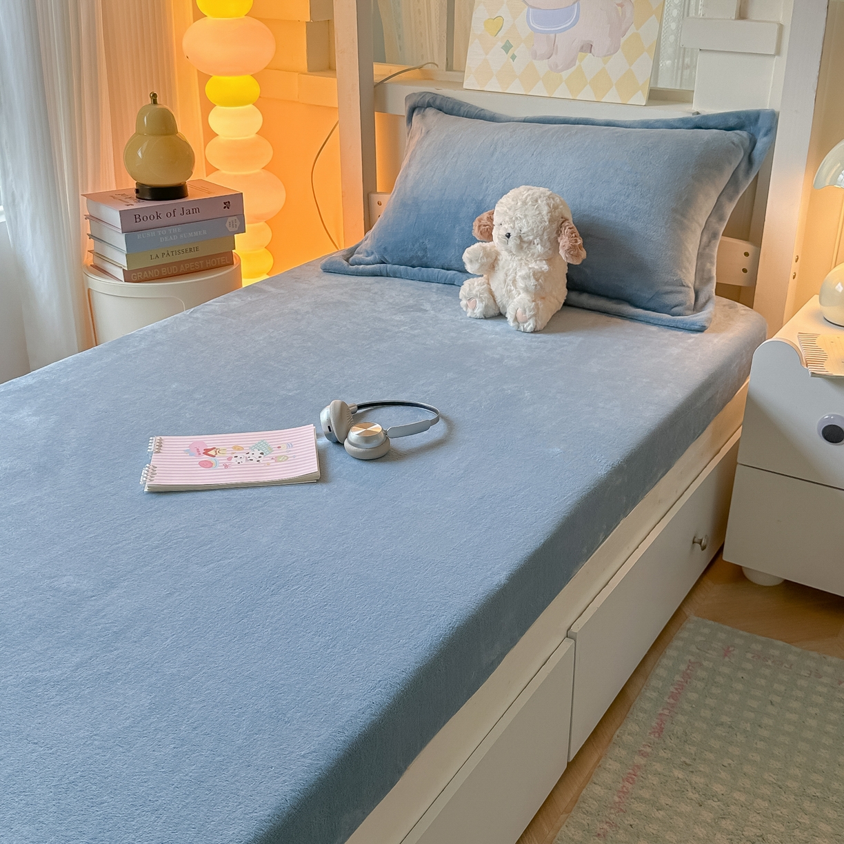 91家纺网 家纺一手货源 找家纺 多乐家纺 2025新款高克重牛奶绒学生床床笠 绒-黛蓝