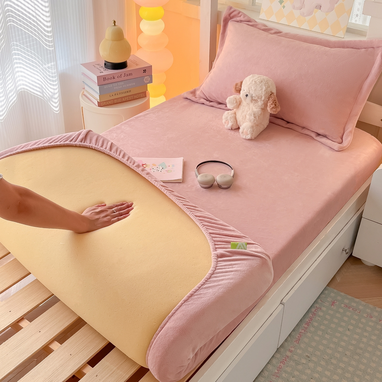 91家纺网 家纺一手货源 找家纺 多乐家纺 2025新款高克重牛奶绒学生床床笠 绒-藕粉