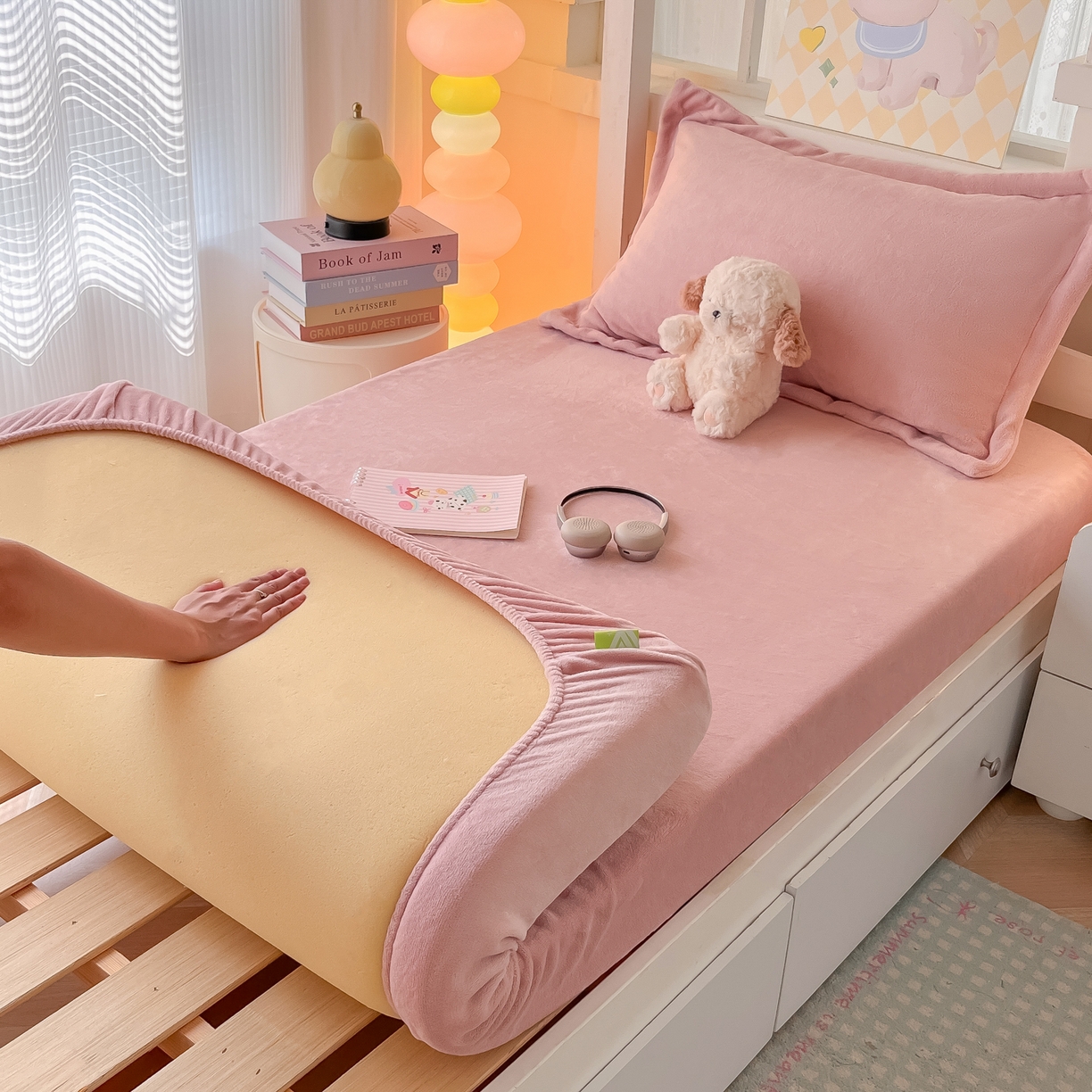 91家纺网 家纺一手货源 找家纺 多乐家纺 2025新款高克重牛奶绒学生床床笠 绒-藕粉