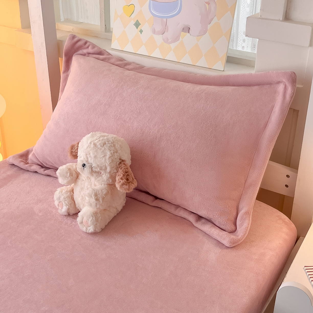 91家纺网 家纺一手货源 找家纺 多乐家纺 2025新款高克重牛奶绒学生床床笠 绒-藕粉