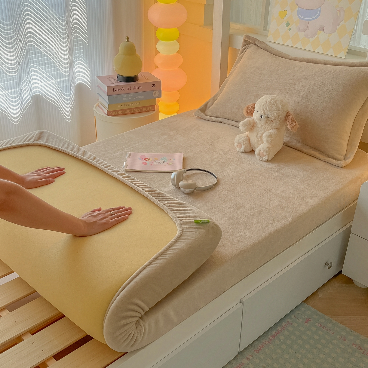 多乐家纺 2025新款高克重牛奶绒学生床床笠 绒-卡其