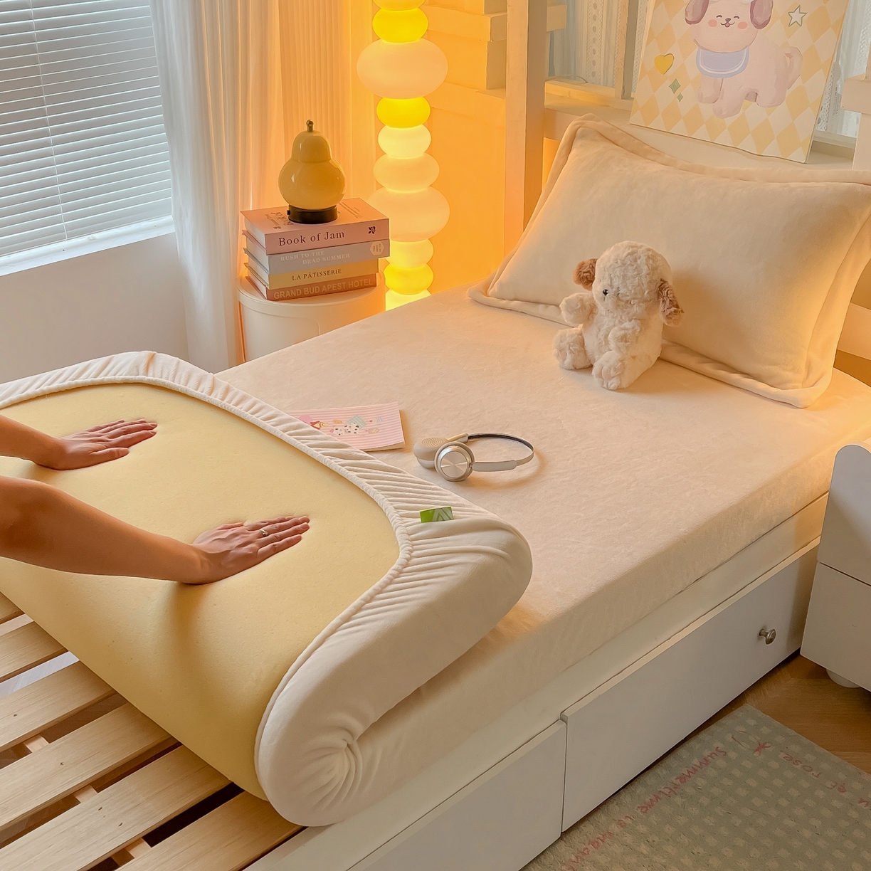 多乐家纺 2025新款高克重牛奶绒学生床床笠 绒-奶白