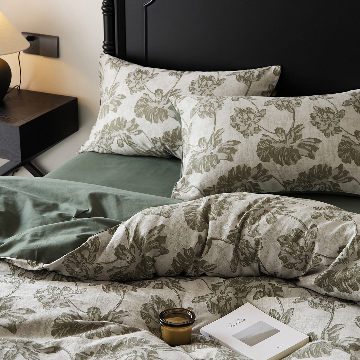 91家纺网 家纺一手货源 找家纺 禾时 2025新款全棉色织提花四件套-等风来 等风来-墨绿