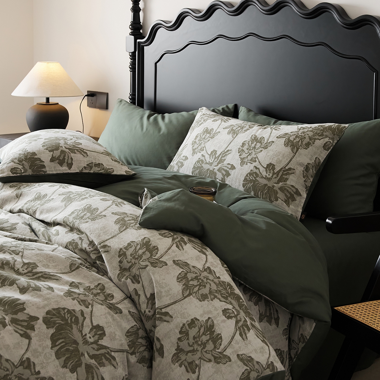 91家纺网 家纺一手货源 找家纺 禾时 2025新款全棉色织提花四件套-等风来 等风来-墨绿