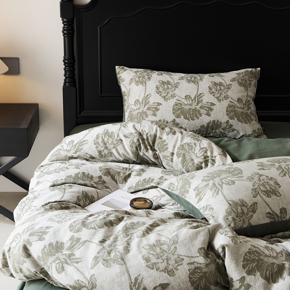 91家纺网 家纺一手货源 找家纺 禾时 2025新款全棉色织提花四件套-等风来 等风来-墨绿