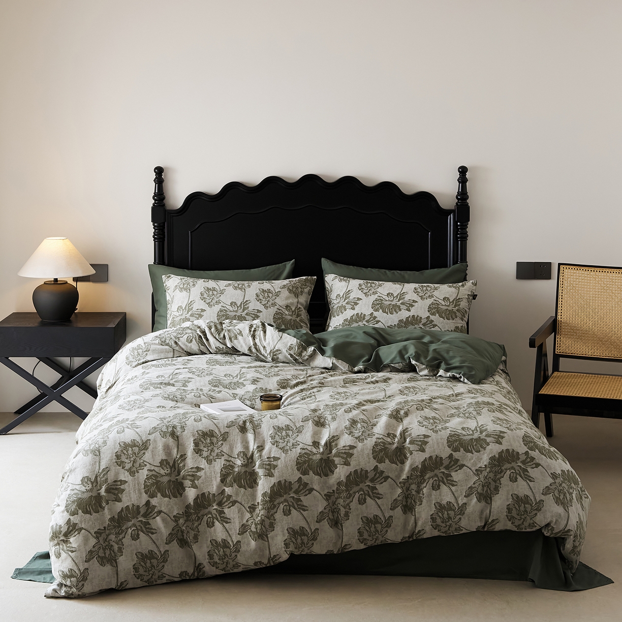 91家纺网 家纺一手货源 找家纺 禾时 2025新款全棉色织提花四件套-等风来 等风来-墨绿