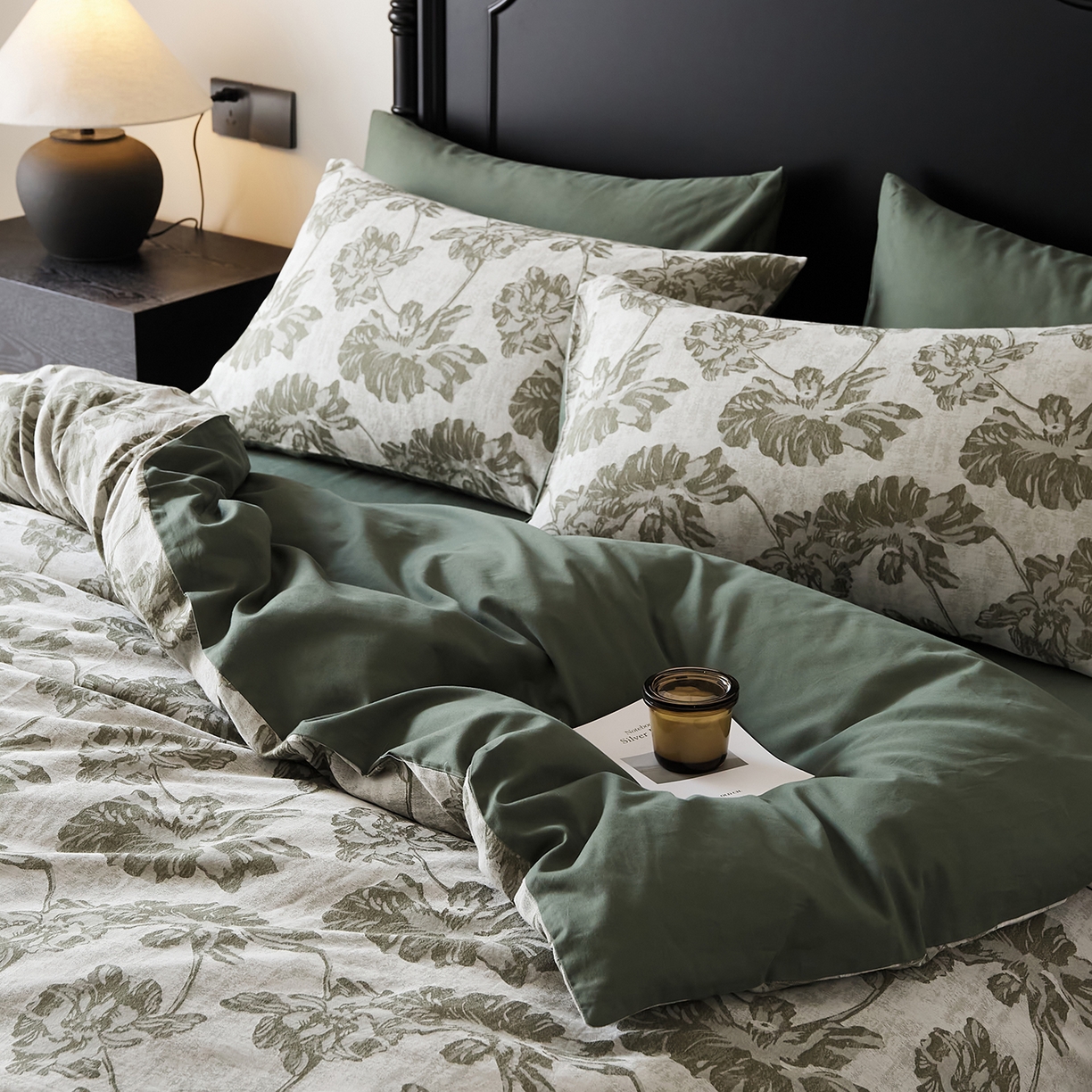 91家纺网 家纺一手货源 找家纺 禾时 2025新款全棉色织提花四件套-等风来 等风来-墨绿