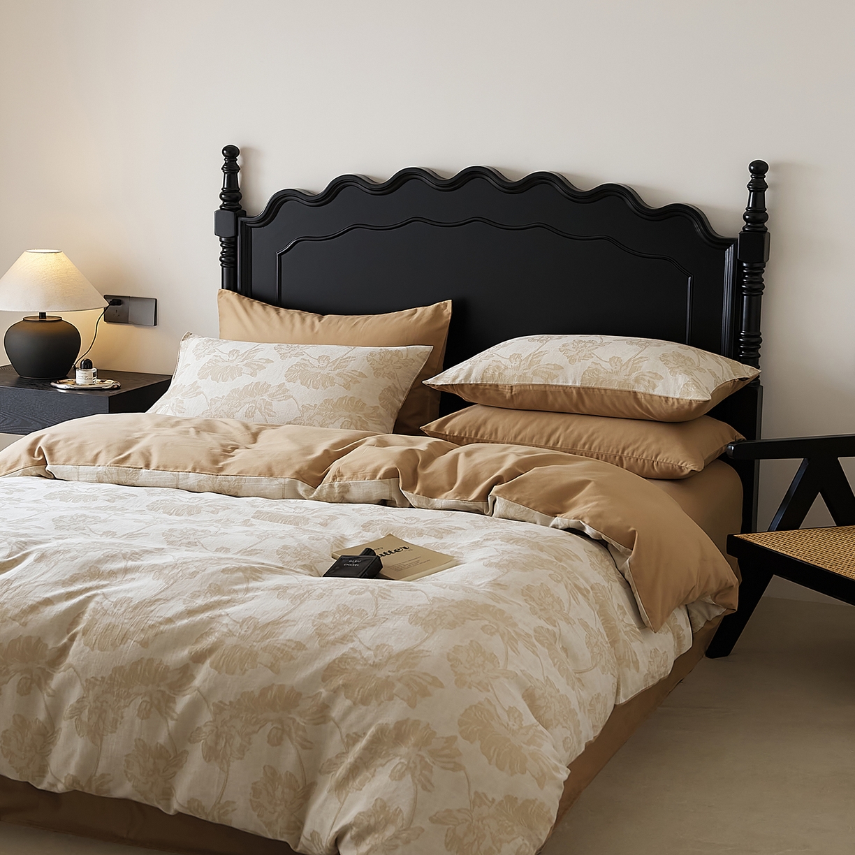 91家纺网 家纺一手货源 找家纺 禾时 2025新款全棉色织提花四件套-等风来 等风来-浅驼