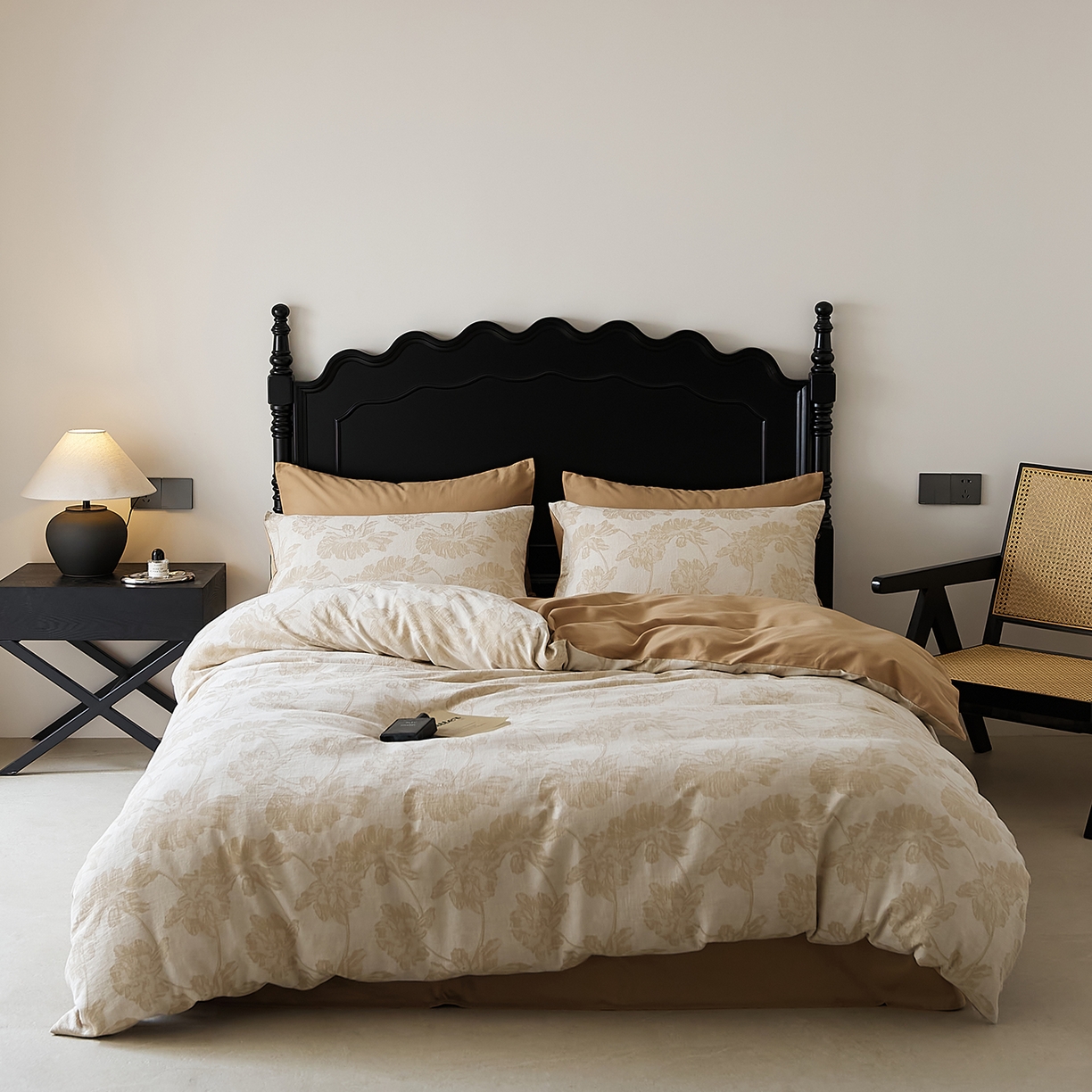 91家纺网 家纺一手货源 找家纺 禾时 2025新款全棉色织提花四件套-等风来 等风来-浅驼