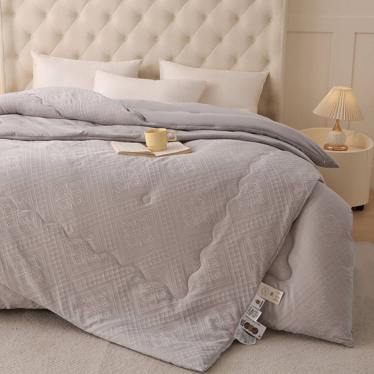 91家纺网 家纺一手货源 找家纺 棉乐町家居 2025新款A类针织提花进口羊毛子母被被子被芯 针织提花-浅灰