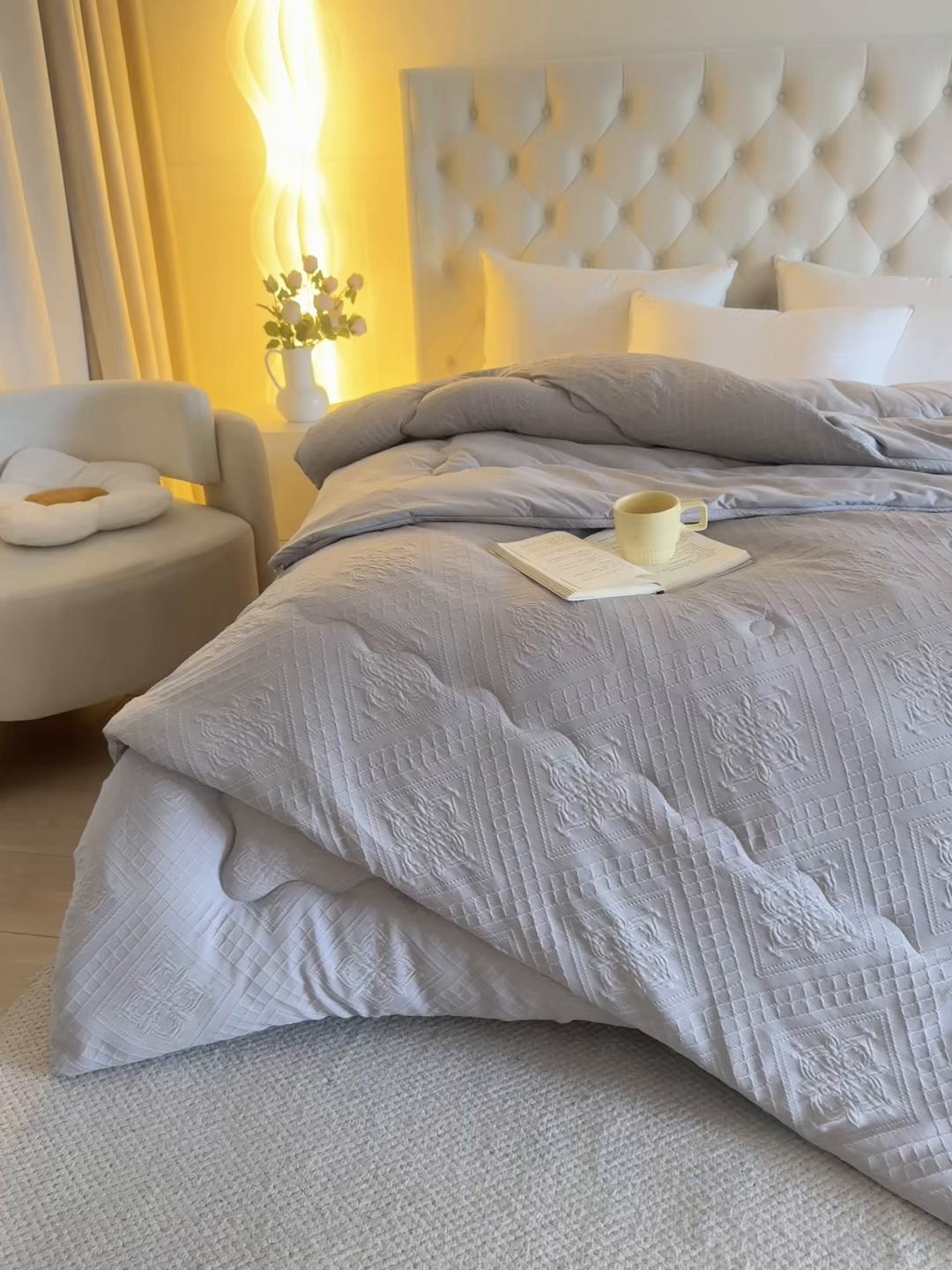 91家纺网 家纺一手货源 找家纺 首爱家纺 2025新款A类针织提花进口羊毛子母被被子被芯 针织提花-浅灰