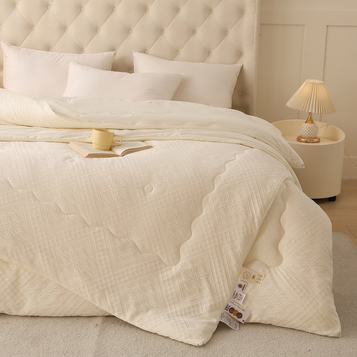 91家纺网 家纺一手货源 找家纺 金泰莱 2025新款A类针织提花进口羊毛子母被被子被芯 针织提花-米白