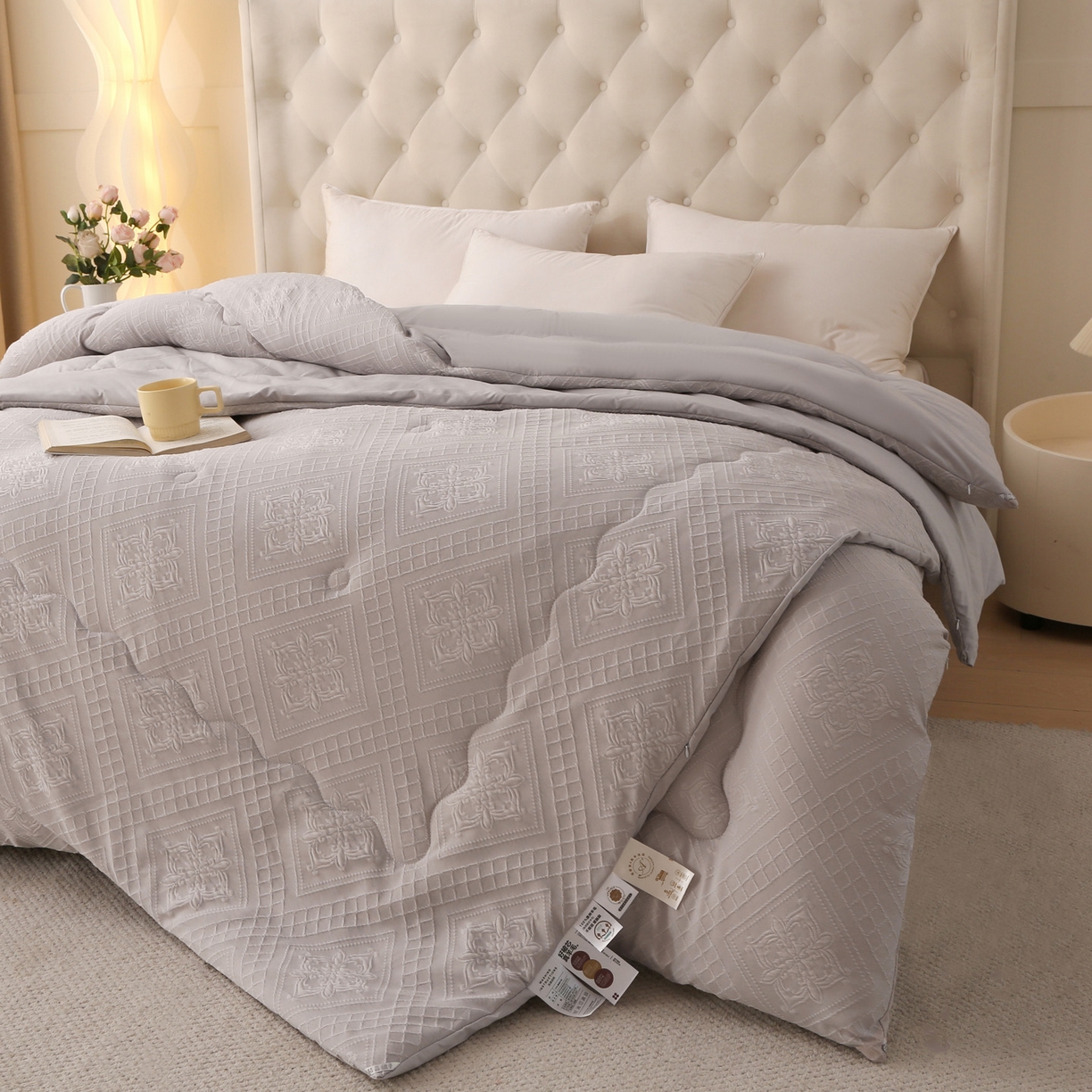 91家纺网 家纺一手货源 找家纺 金泰莱 2025新款A类针织提花进口羊毛子母被被子被芯 针织提花-浅灰