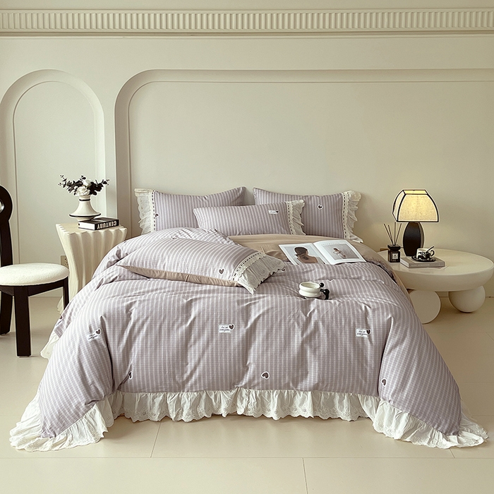 91家纺网 家纺一手货源 找家纺 梧桐树 2025新款全棉印花四件套系列-花边款 H06露斯-咖