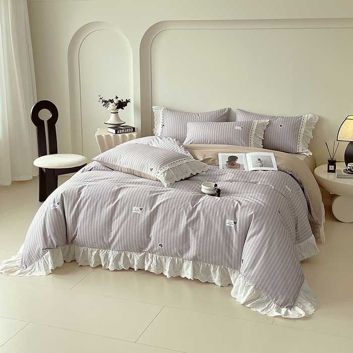 91家纺网 家纺一手货源 找家纺 梧桐树 2025新款全棉印花四件套系列-花边款 H06露斯-咖