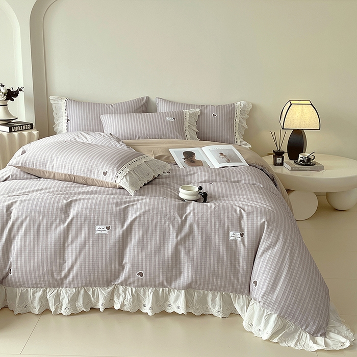 91家纺网 家纺一手货源 找家纺 梧桐树 2025新款全棉印花四件套系列-花边款 H06露斯-咖