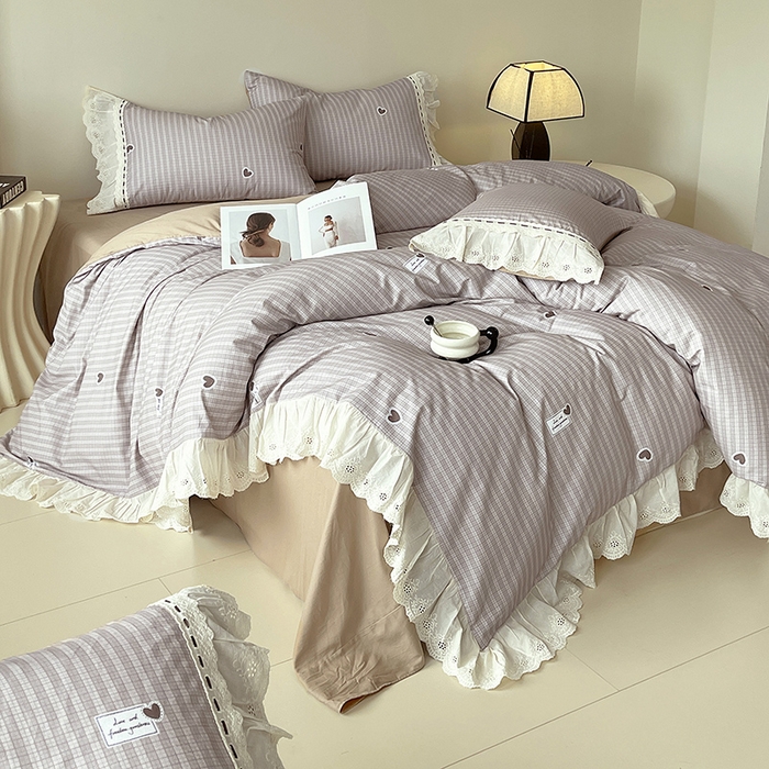 91家纺网 家纺一手货源 找家纺 梧桐树 2025新款全棉印花四件套系列-花边款 H06露斯-咖