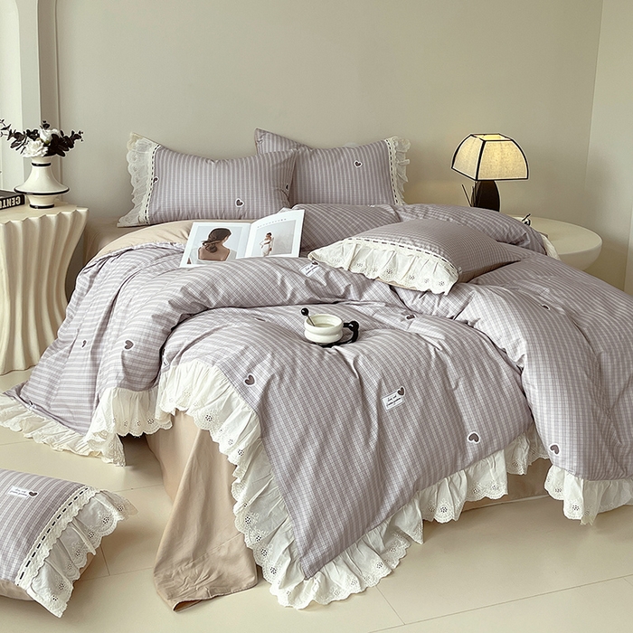 91家纺网 家纺一手货源 找家纺 梧桐树 2025新款全棉印花四件套系列-花边款 H06露斯-咖