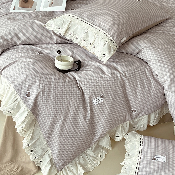 91家纺网 家纺一手货源 找家纺 梧桐树 2025新款全棉印花四件套系列-花边款 H06露斯-咖