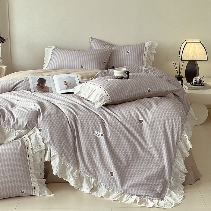 91家纺网 家纺一手货源 找家纺 梧桐树 2025新款全棉印花四件套系列-花边款 H06露斯-咖