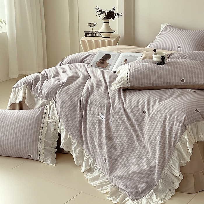 91家纺网 家纺一手货源 找家纺 梧桐树 2025新款全棉印花四件套系列-花边款 H06露斯-咖