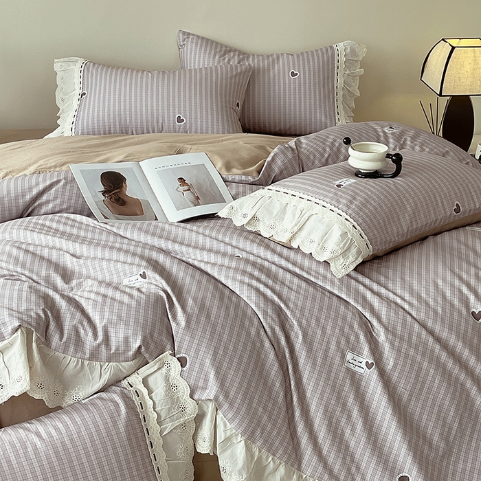 91家纺网 家纺一手货源 找家纺 梧桐树 2025新款全棉印花四件套系列-花边款 H06露斯-咖