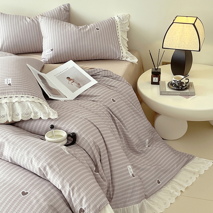 91家纺网 家纺一手货源 找家纺 梧桐树 2025新款全棉印花四件套系列-花边款 H06露斯-咖